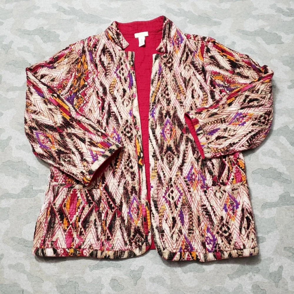 Chico's Cardigan Womens 2 Multicolor Open Front‎ Long Sleeve